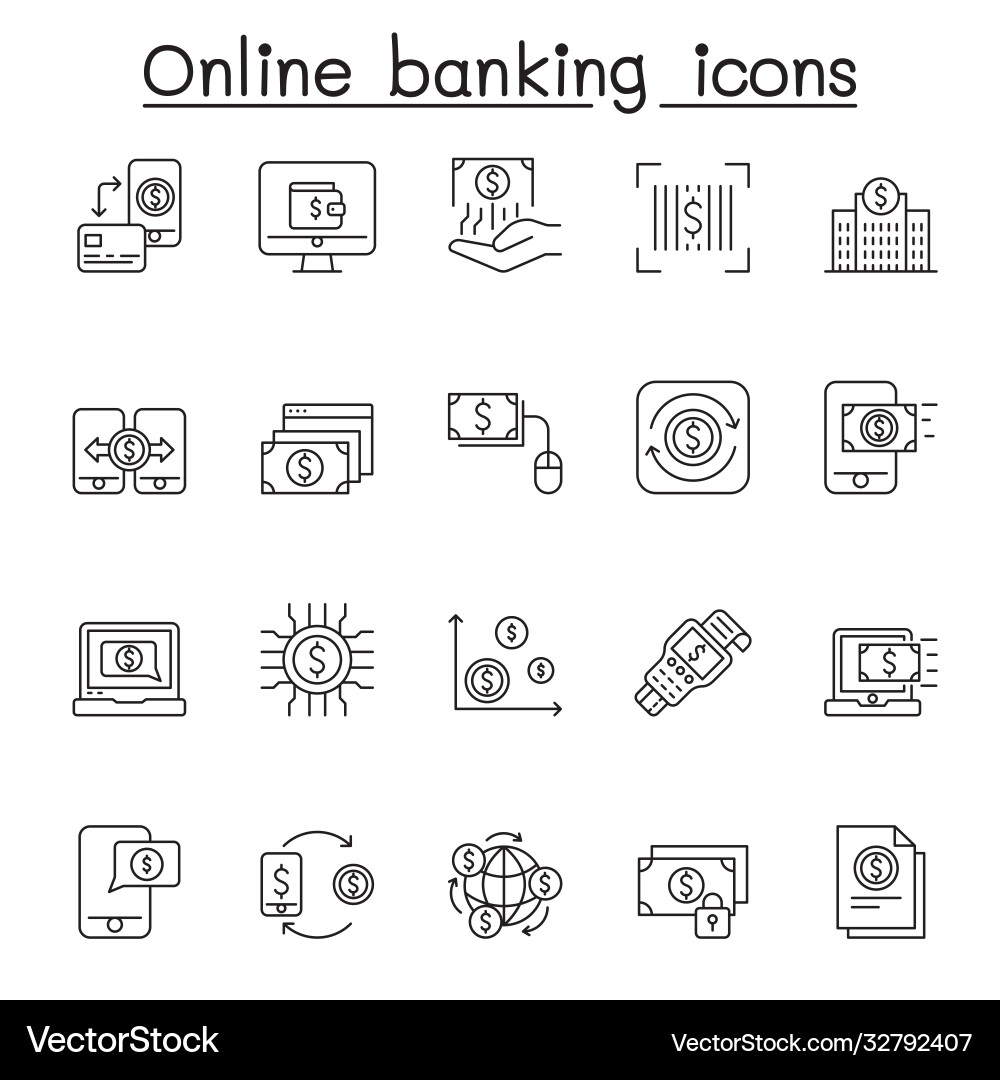 Online banking icon set in thin line style vector image