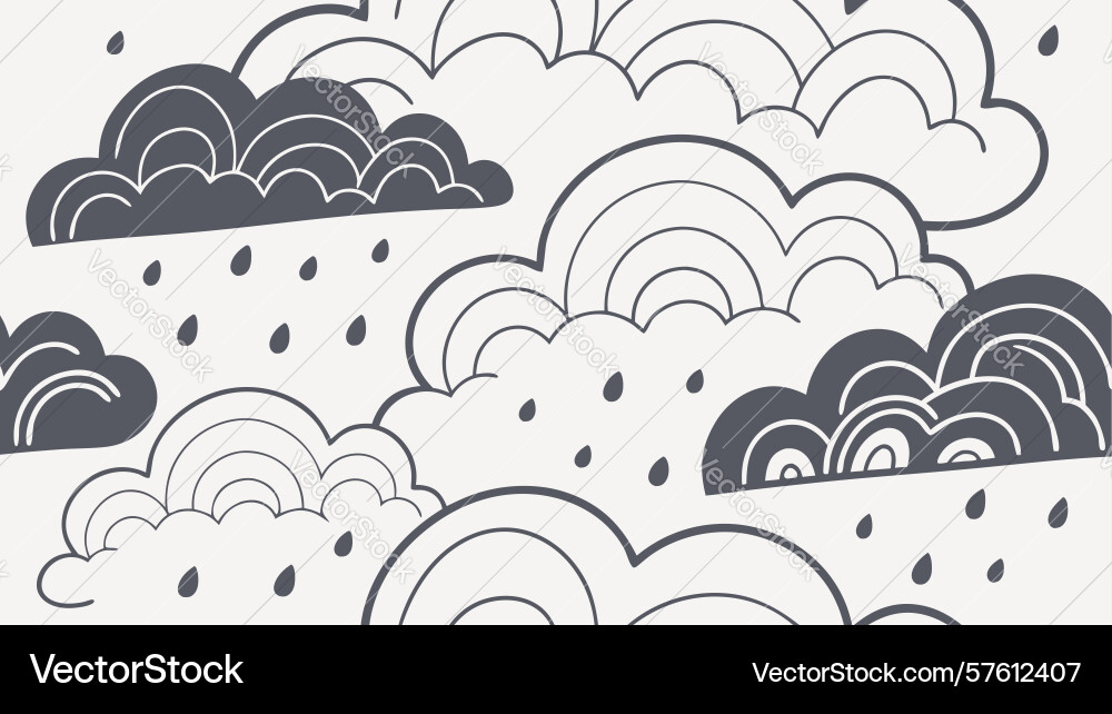 Overlapping rain clouds and falling drops pattern vector image