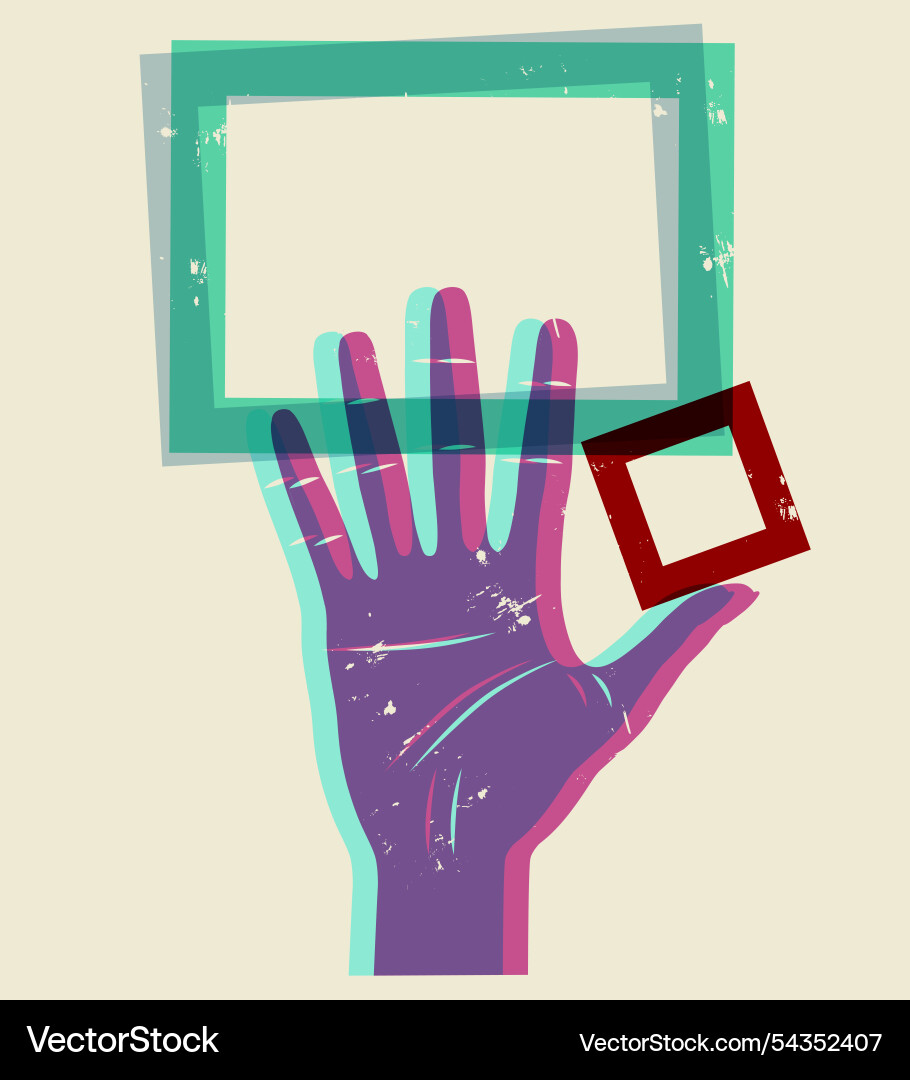 Palm hand with holding a rectangular frames Palm hand with holding a rectangular frames vector image