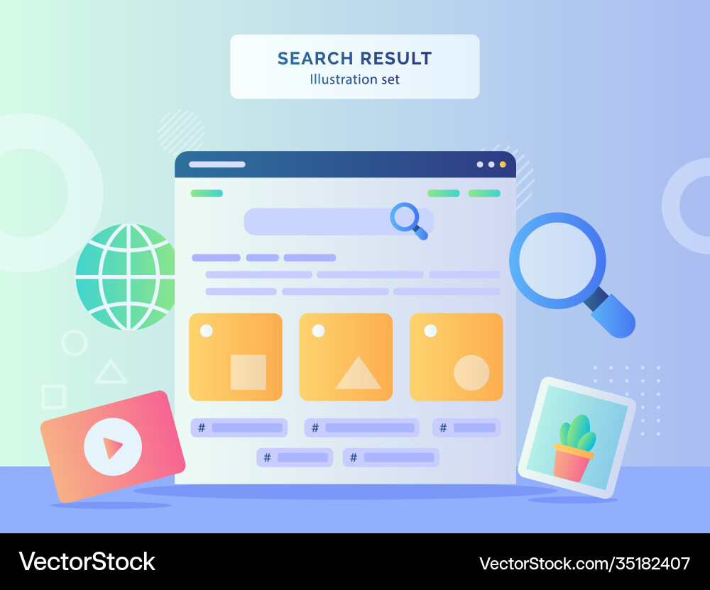 Search result set user interface in monitor Vector Image