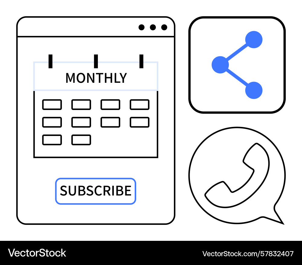 Subscription calendar interface with sharing vector image