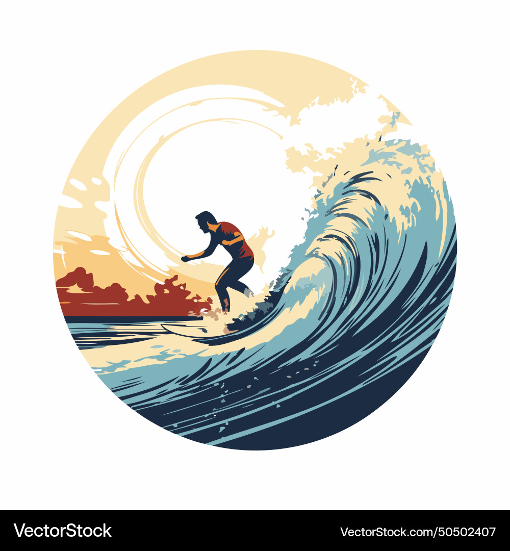 Surfer on the wave in retro design style Vector Image