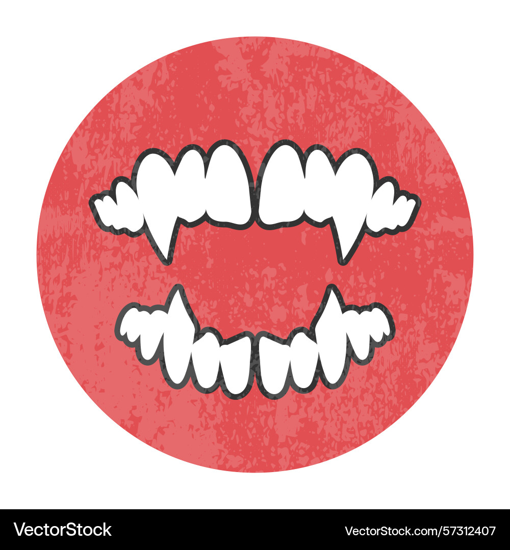 Vampire teeth with sharp fangs round emblem Vampire teeth with sharp fangs round emblem Vector Image