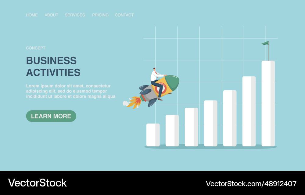Web page with man flies on rocket an ascending Web page with man flies on rocket an ascending vector image