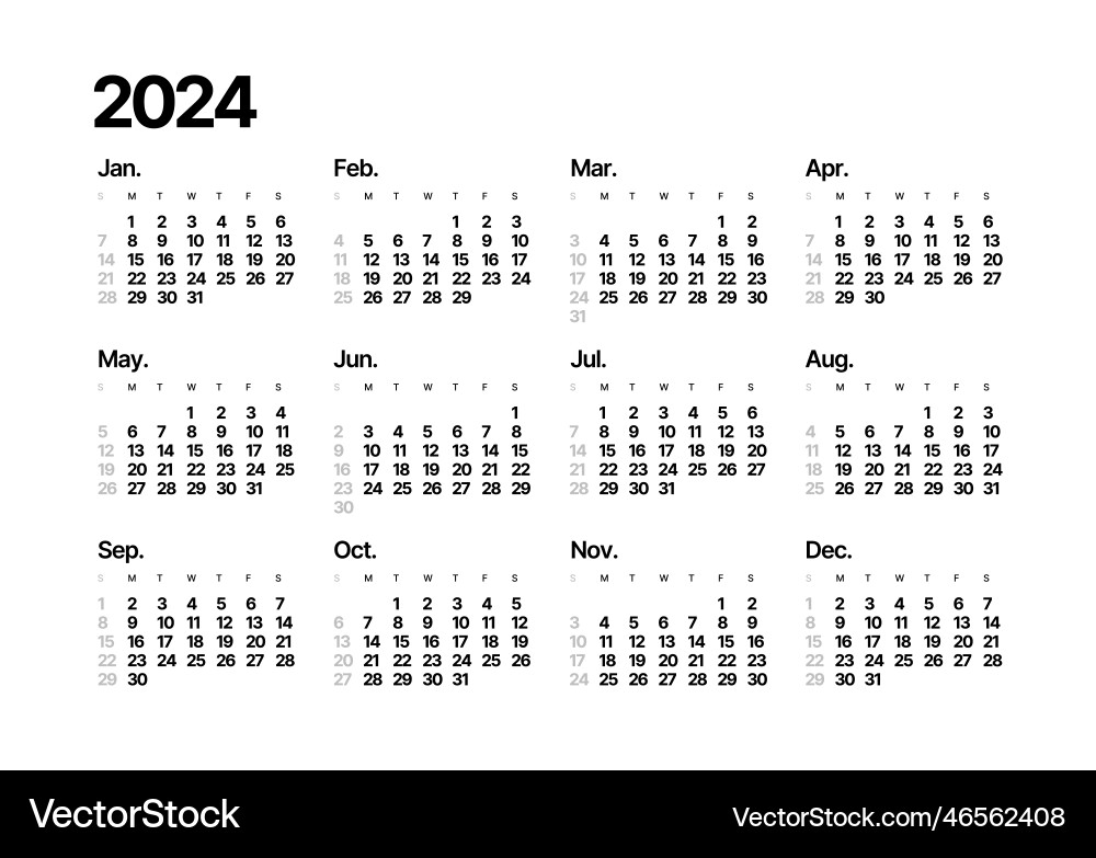 Annual calendar template week starts on sunday Vector Image