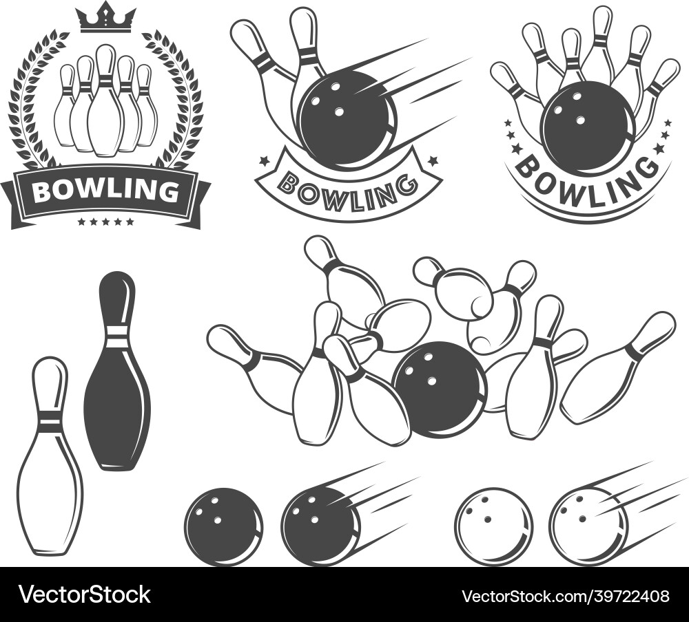 Bowling objects and emblems Vector Image