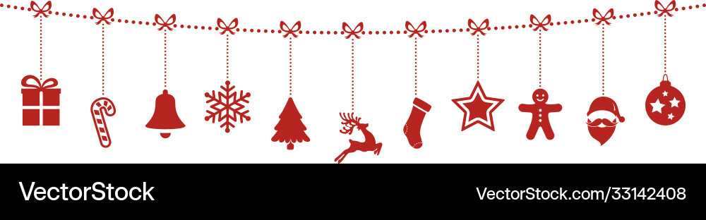 Christmas ornaments hanging rope red isolated Christmas ornaments hanging rope red isolated vector image