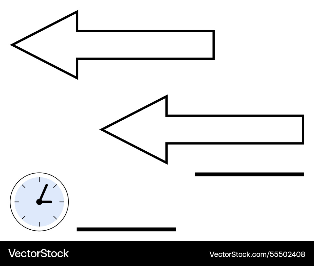 Conceptual arrows with minimalist clock Conceptual arrows with minimalist clock vector image