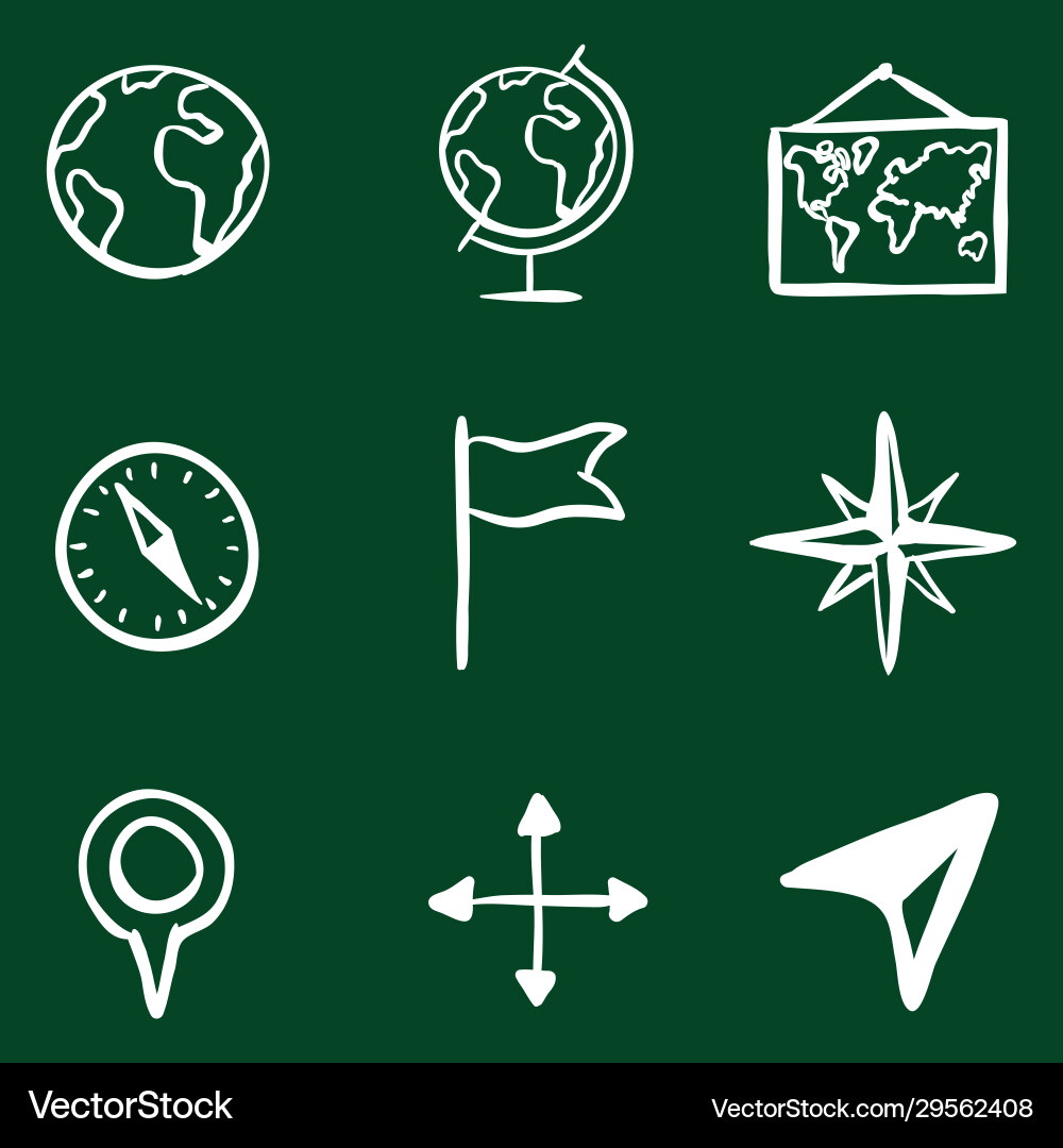Doodle Geographie Icons Set Vektorbild