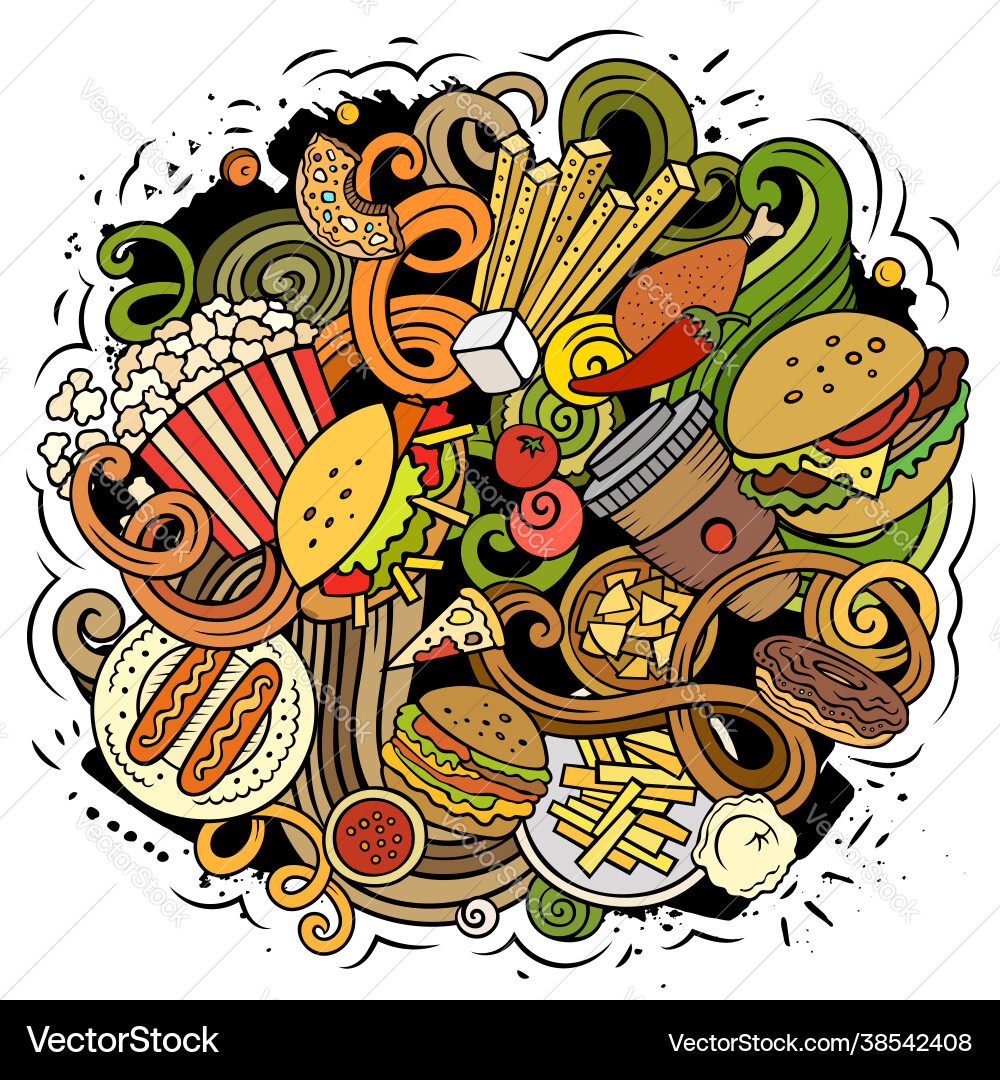 Fastfood hand drawn doodles Fastfood hand drawn doodles vector image