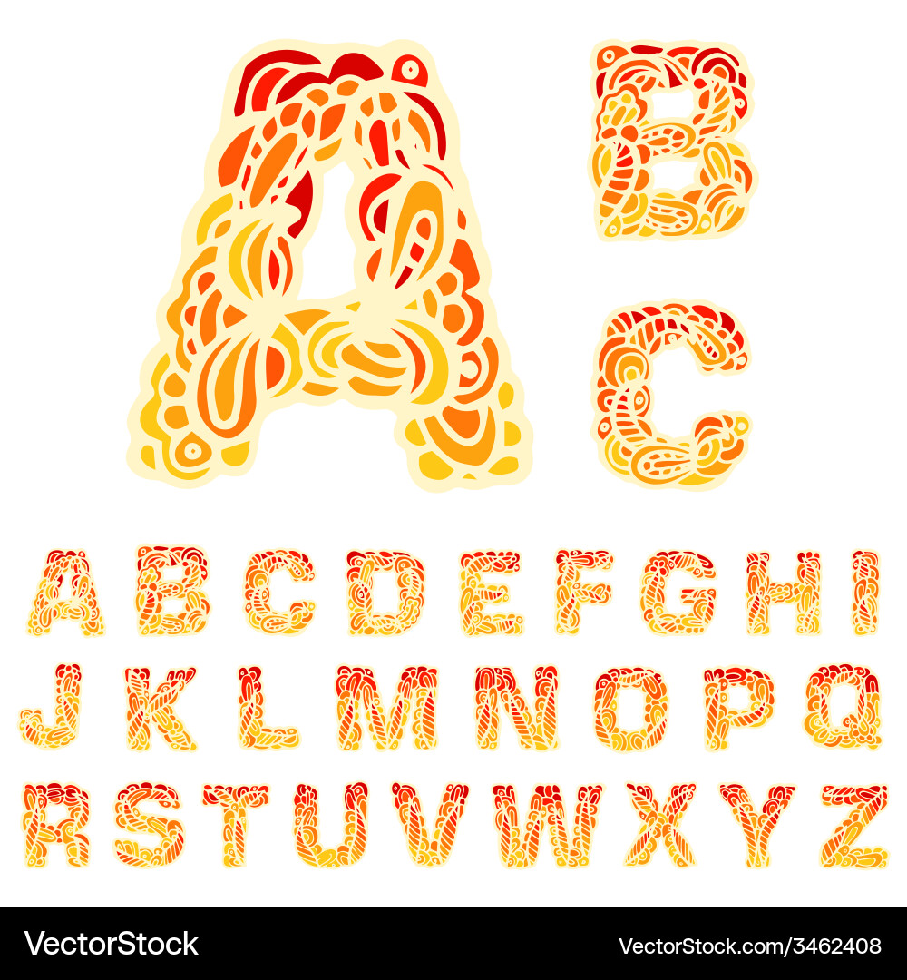 Flaming Font Alphabet Text vector image
