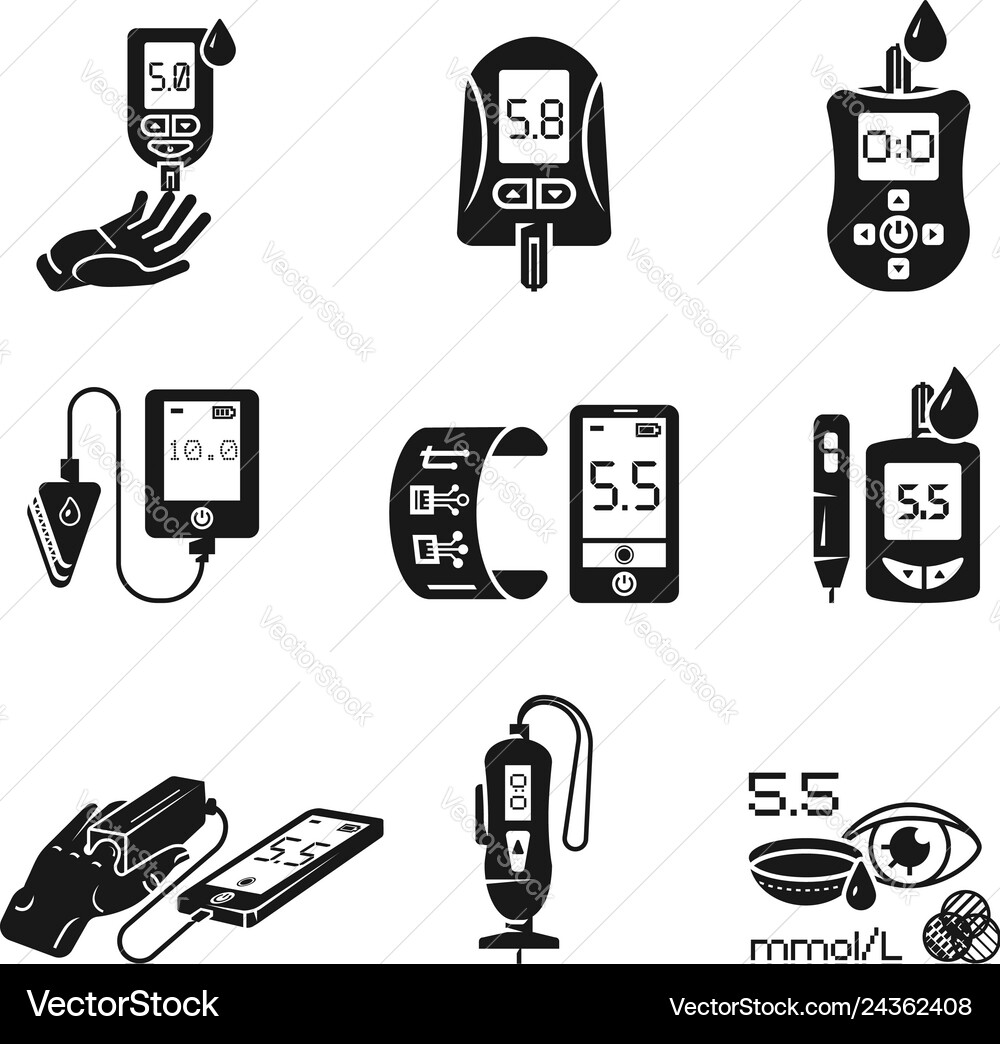 Glucose meter icons set simple style Glucose meter icons set simple style vector image