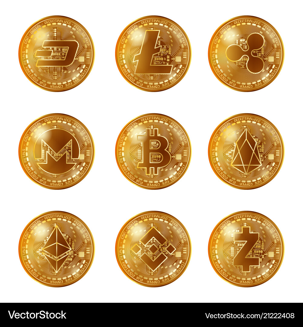 Golden Cryptocurrency Coins – Royalty-Free Vector | VectorStock