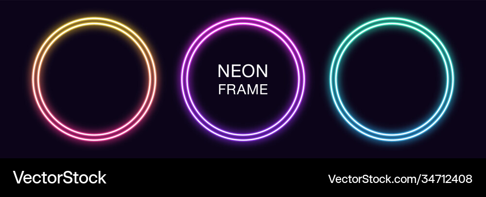 Gradient neon circle frame set round Gradient neon circle frame set round Vector Image