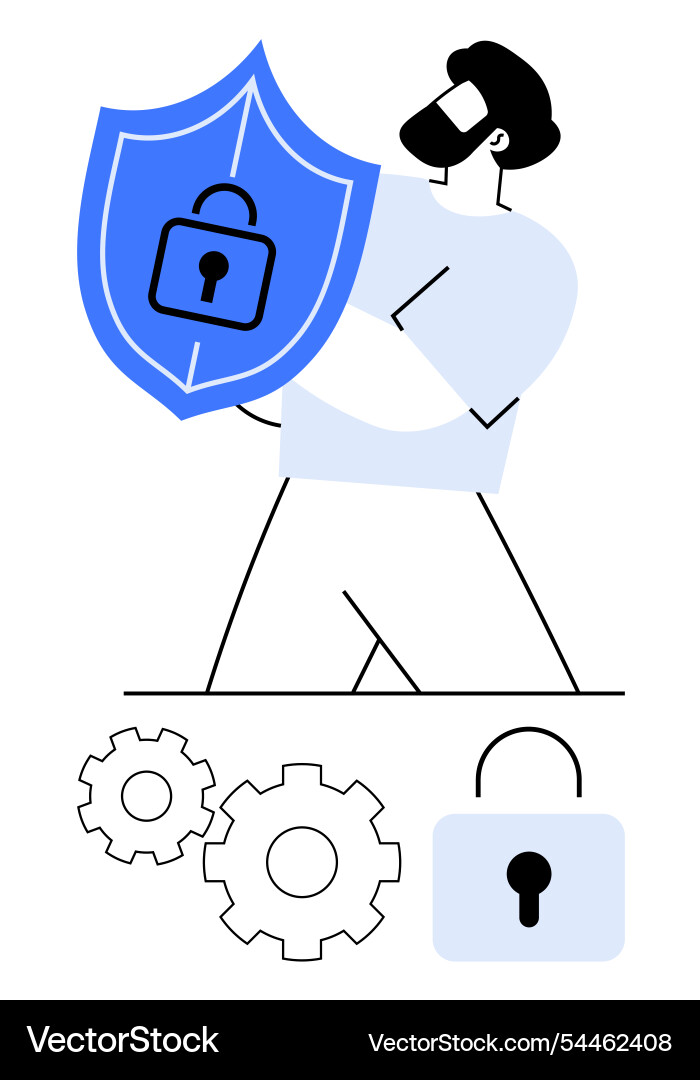 Man holding shield with padlock representing Man holding shield with padlock representing Vector Image