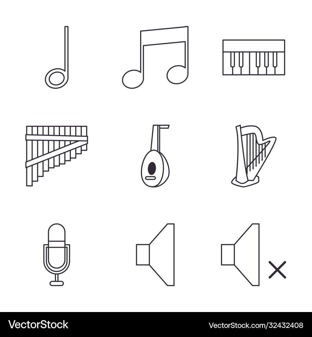 Music instruments line style icon set Vector Image