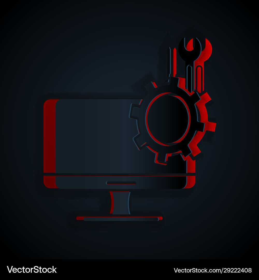 Paper cut computer monitor with screwdriver Paper cut computer monitor with screwdriver vector image