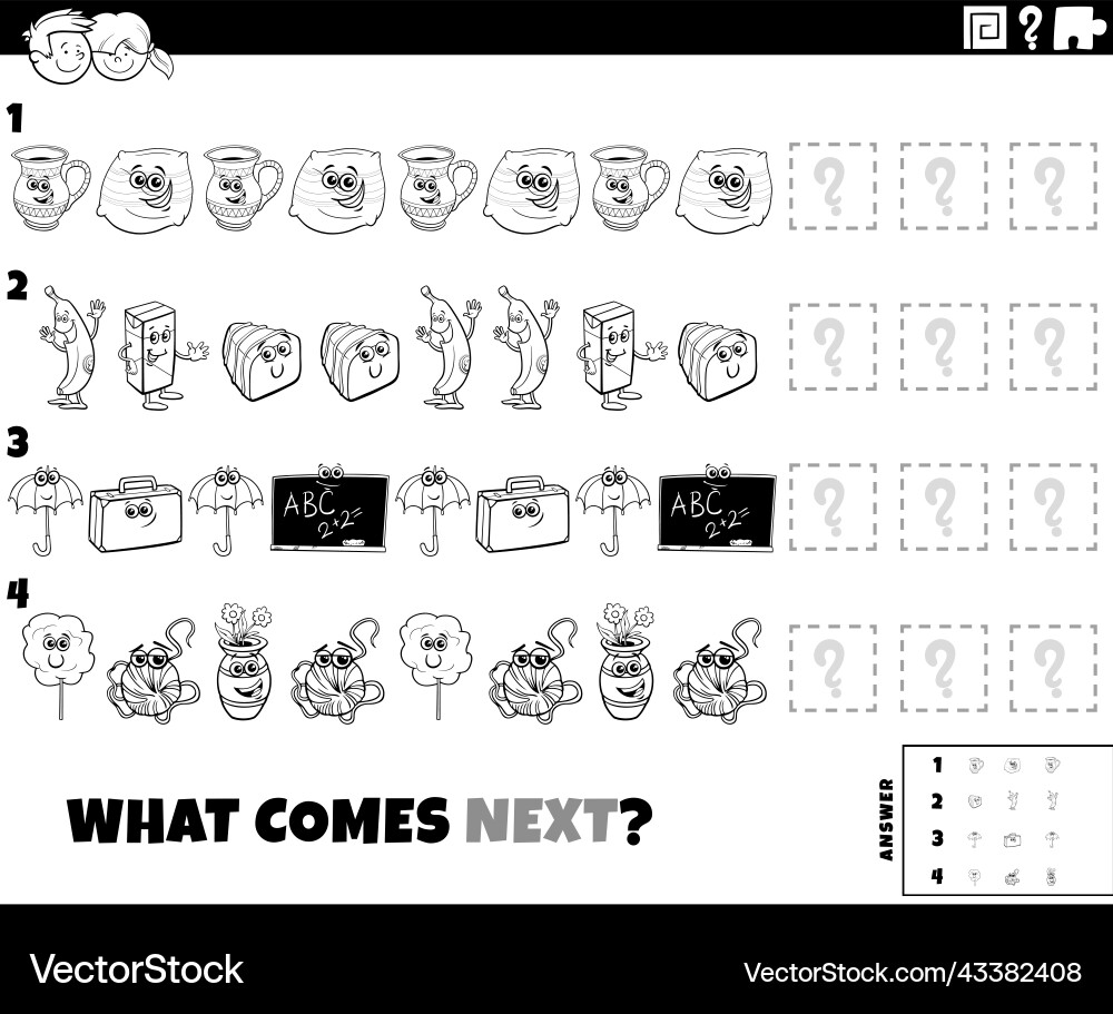 Pattern task with cartoon objects coloring page Pattern task with cartoon objects coloring page vector image