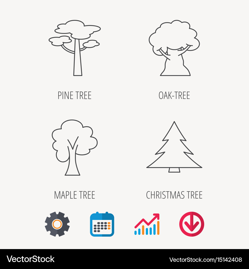 Pine tree maple and oak-tree icons vector image