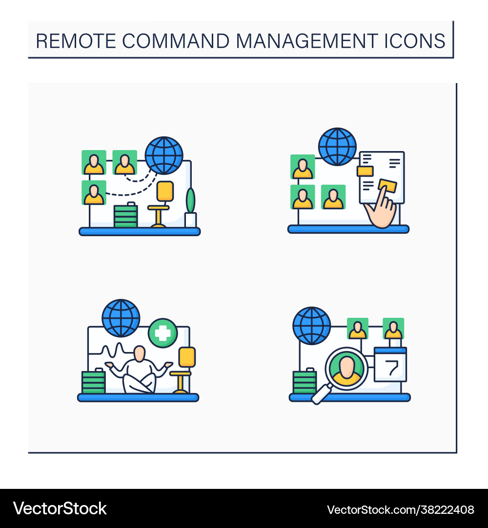 Remote command management color icon set Remote command management color icon set vector image