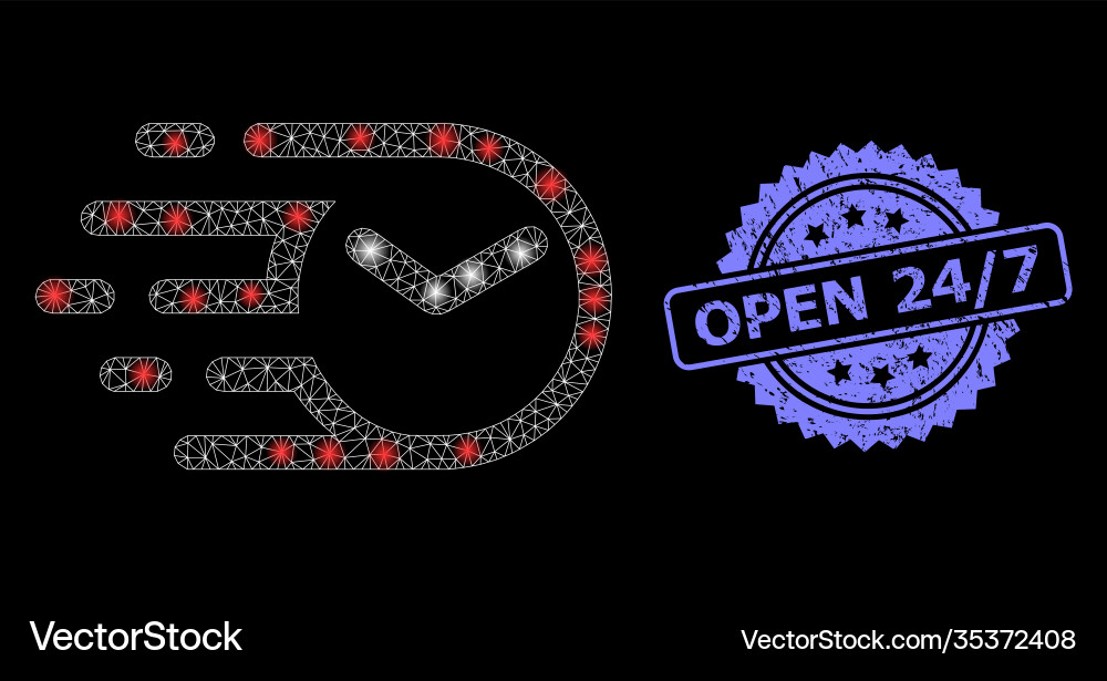 Scratched open 24-7 stamp seal and bright web net Scratched open 24-7 stamp seal and bright web net vector image
