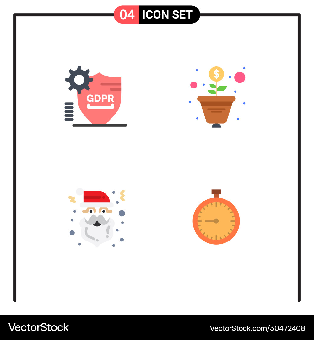 Set 4 flat icons on grid for gdpr claus secure Vector Image