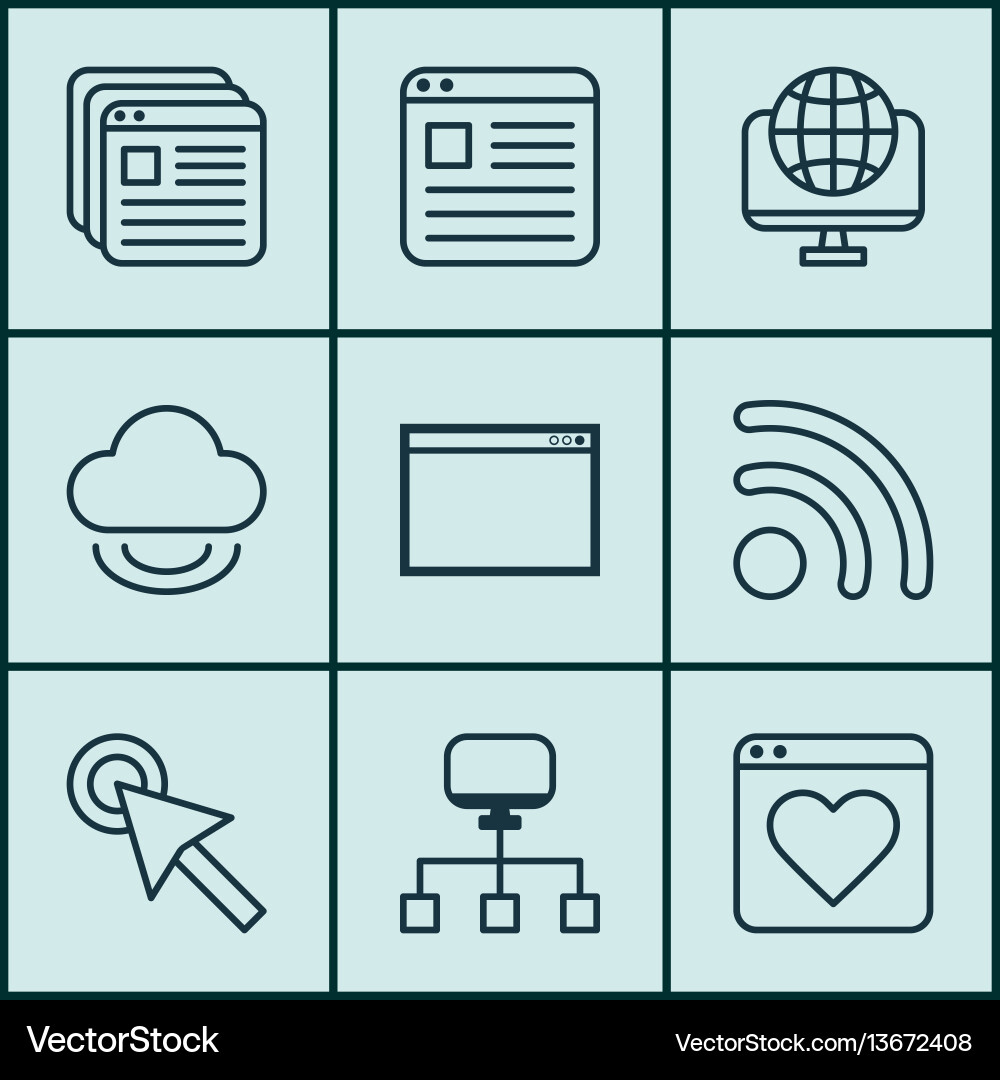 Set of 9 world wide web icons includes virtual Set of 9 world wide web icons includes virtual vector image