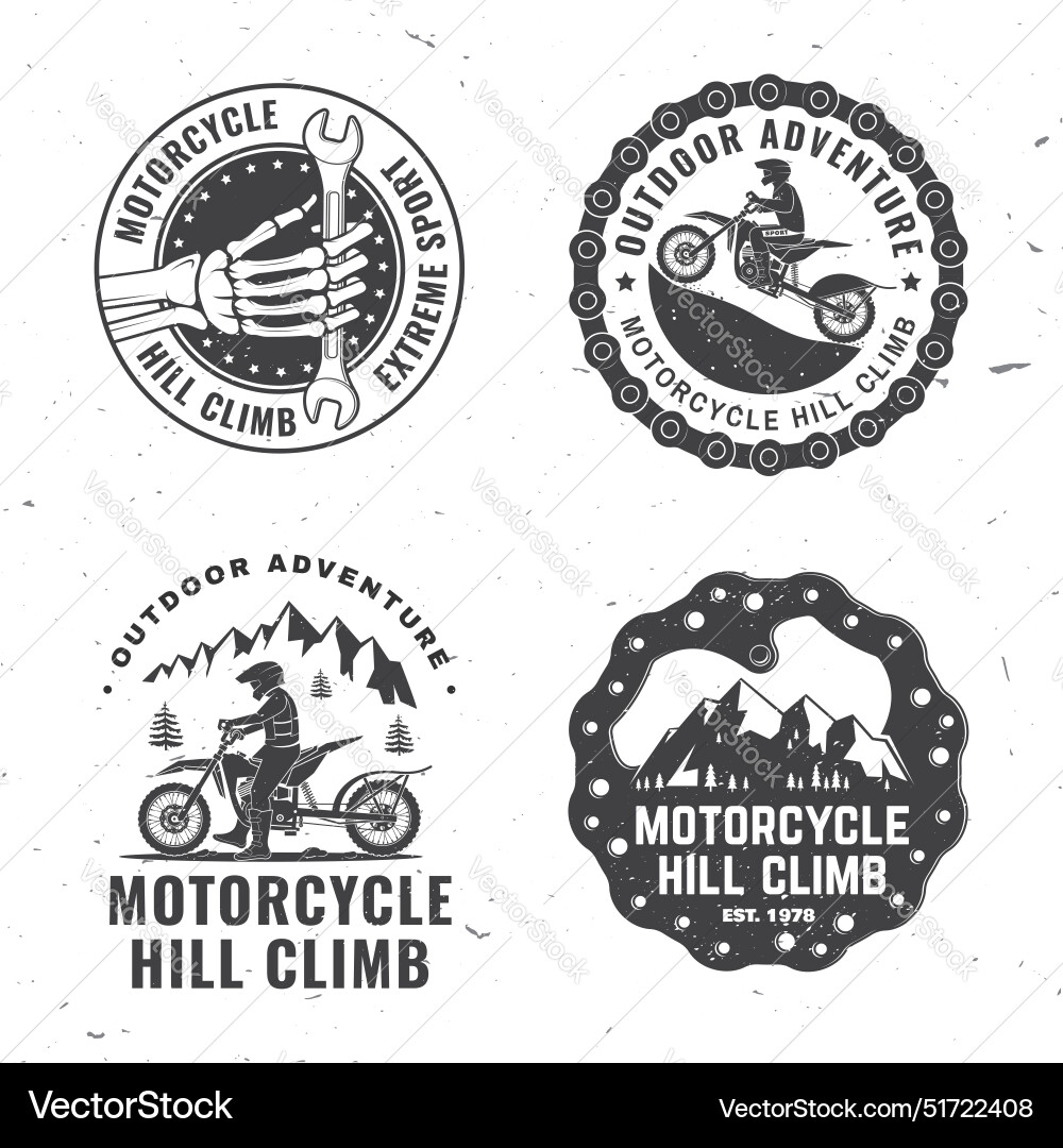 Set of motorcycle hill climb logos badges Set of motorcycle hill climb logos badges vector image