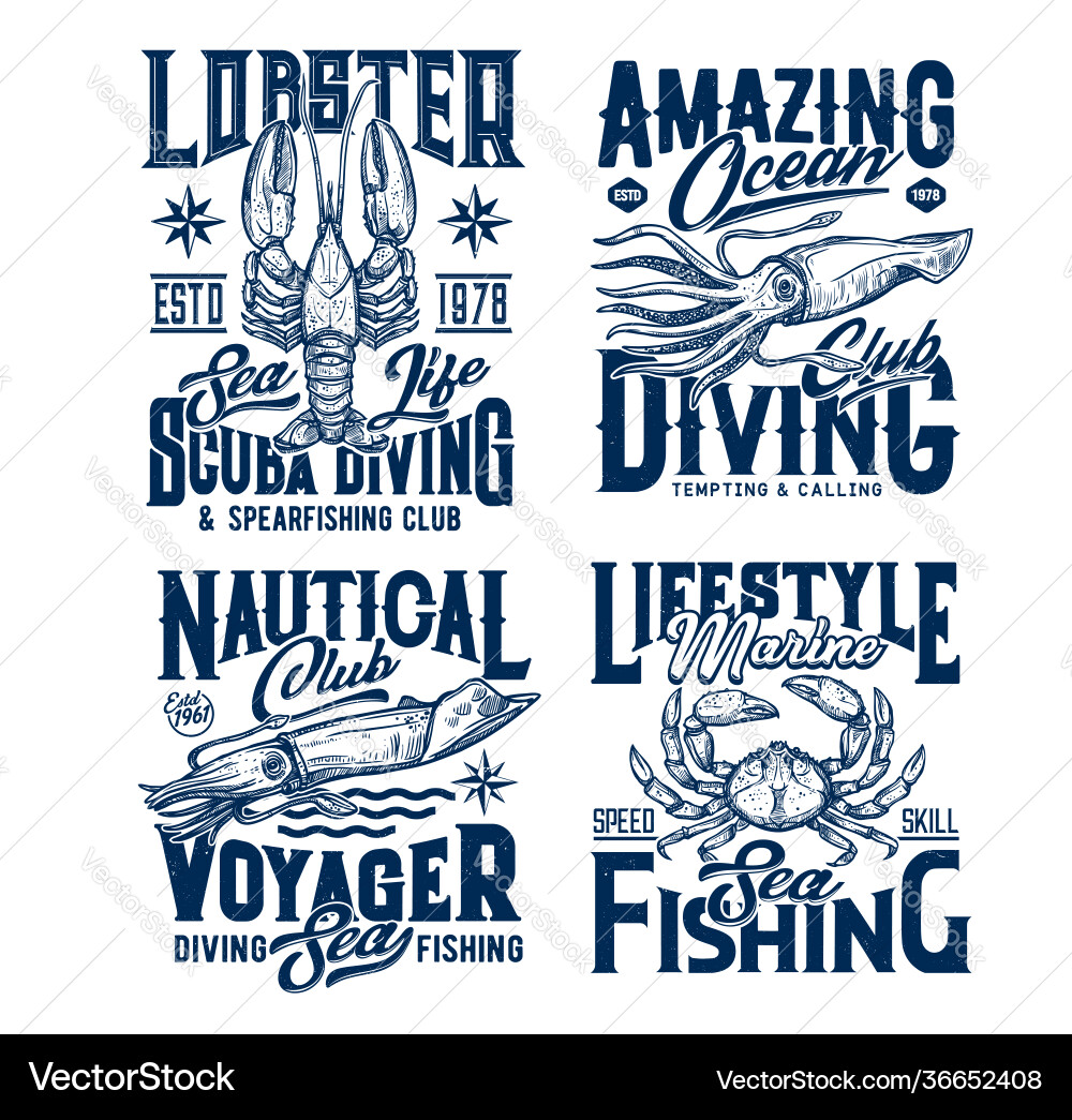 Tauchen und Seefischen Club T-Shirt Prints Tauchen und Seefischen Club T-Shirt Prints vektorbild