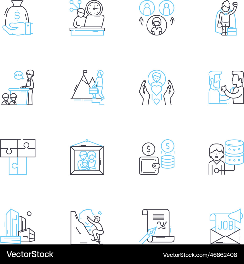 Team dynamics linear icons set collaboration Team dynamics linear icons set collaboration vector image