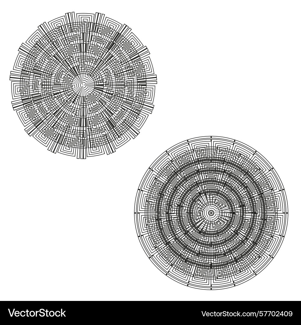 Circular labyrinth patterns intricate maze forms Circular labyrinth patterns intricate maze forms vector image
