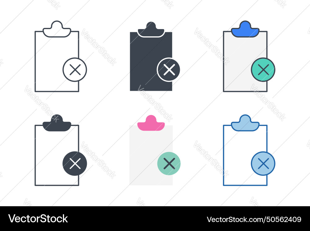 Cross mark on document icon collection Cross mark on document icon collection Vector Image