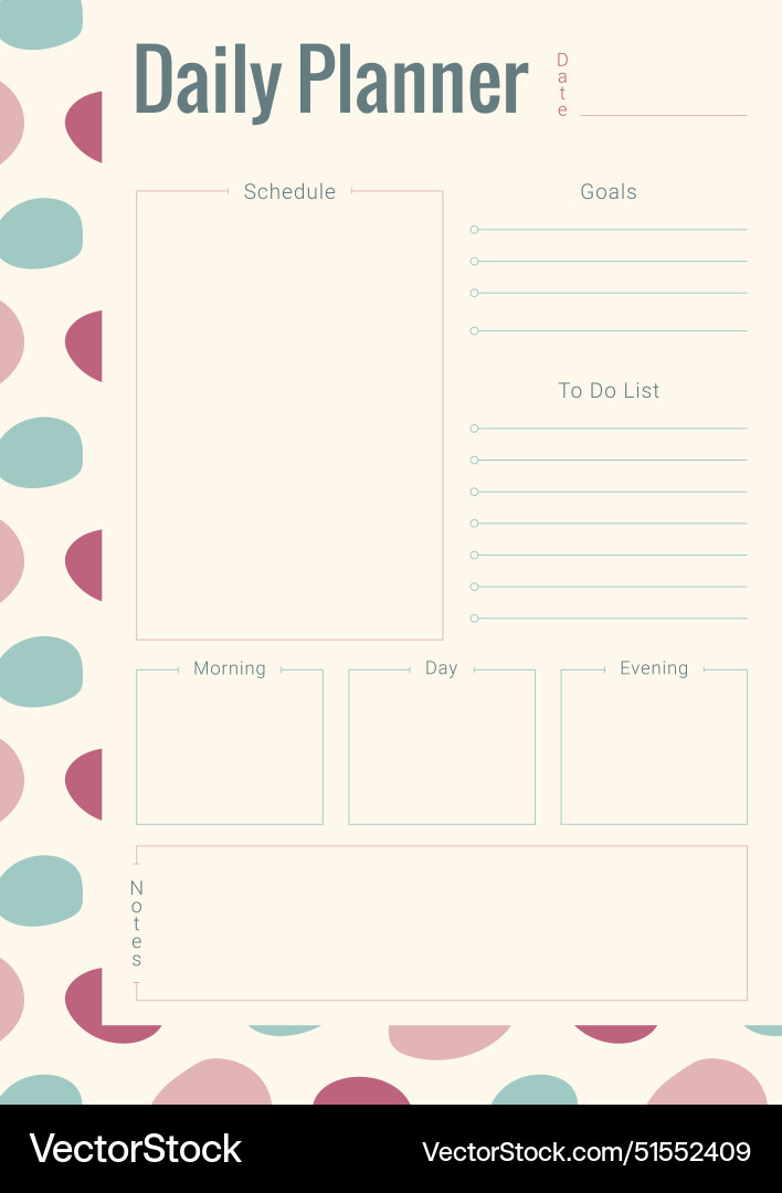 Daily planner template with abstract pattern Vector Image