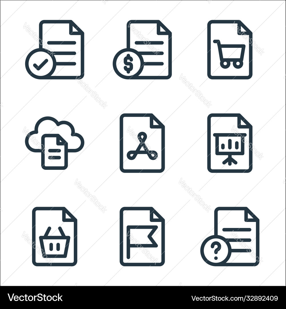 Document and files line icons linear set quality vector image