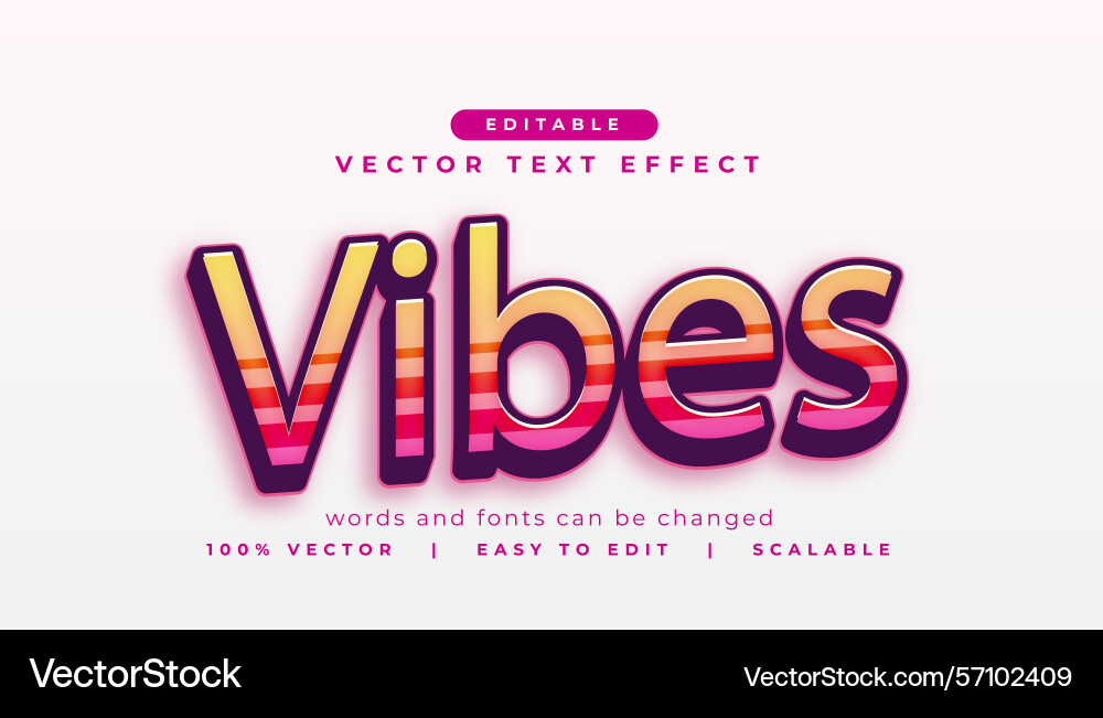 Editable vibes 3d text effect style Vector Image