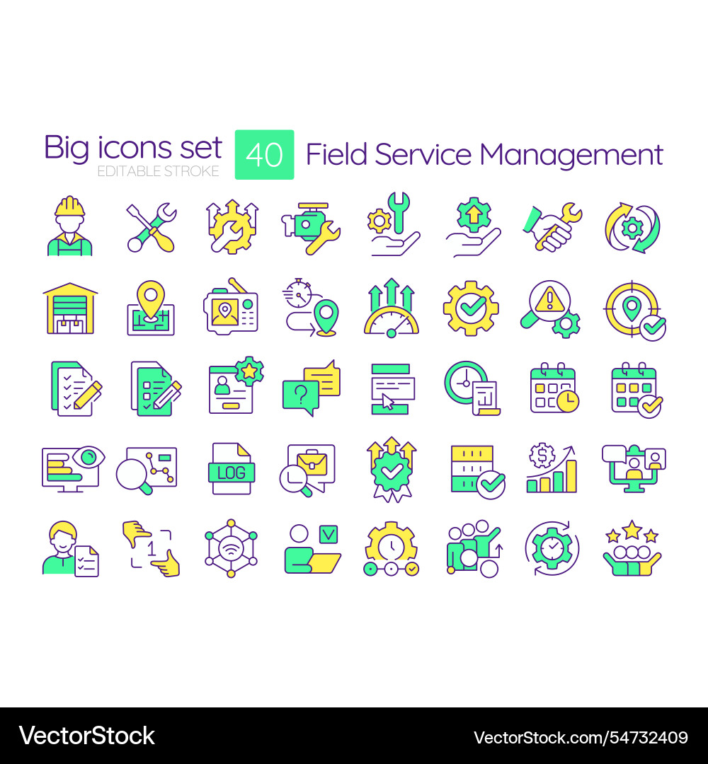 Field service management rgb color icons set Field service management rgb color icons set vector image