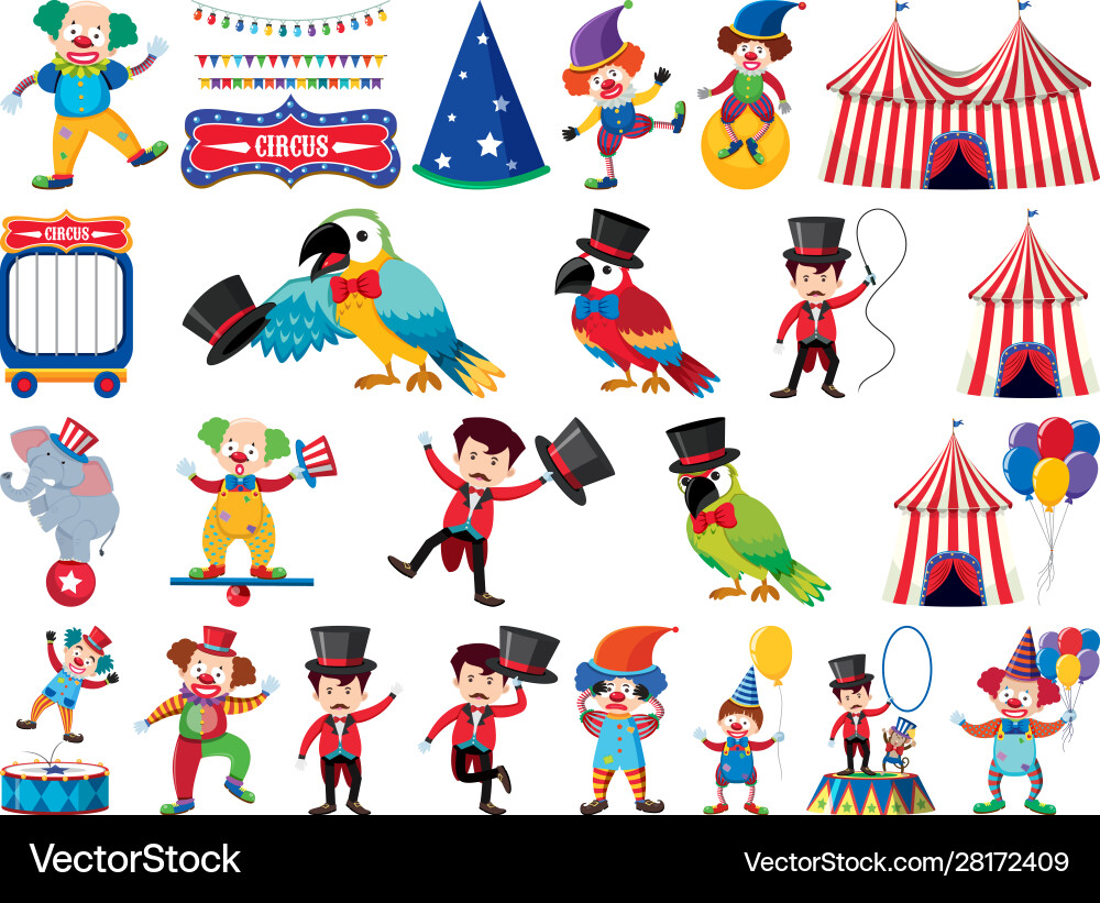 Large set isolated objects circus Large set isolated objects circus vector image