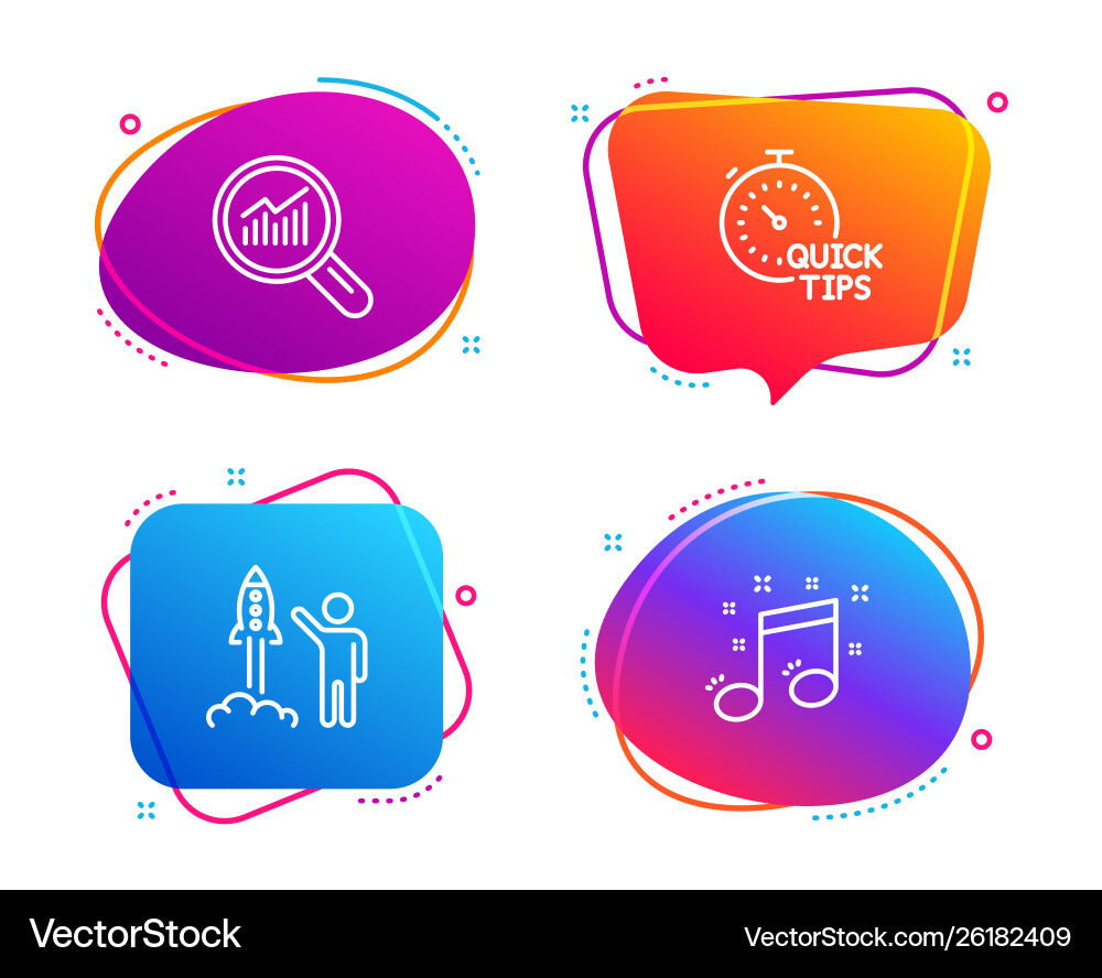 Launch project data analysis and quick tips icons Launch project data analysis and quick tips icons vector image
