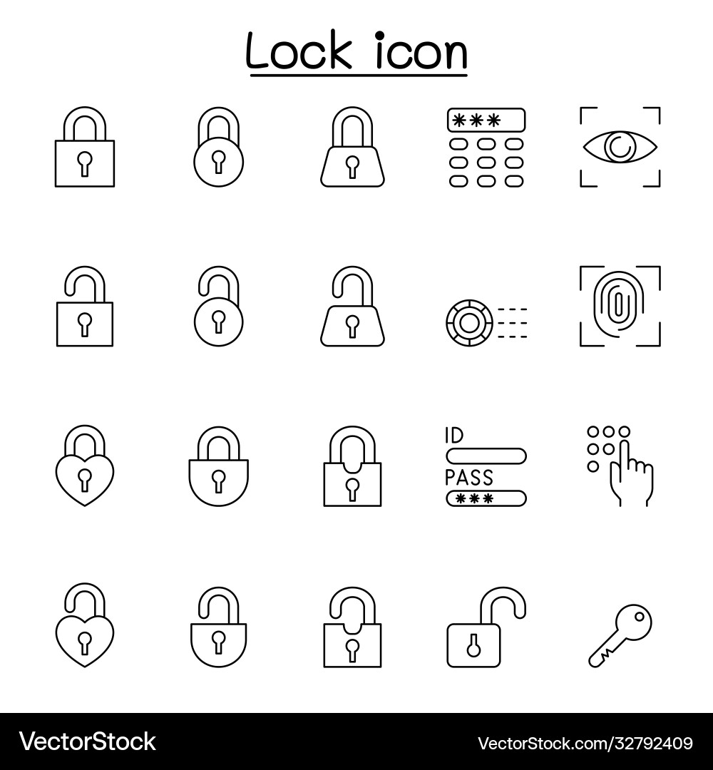 Lock icon set in thin line style Lock icon set in thin line style vector image