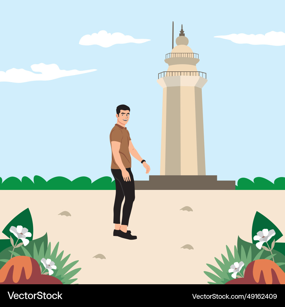 Man standing in front of the lighthouse Vector Image