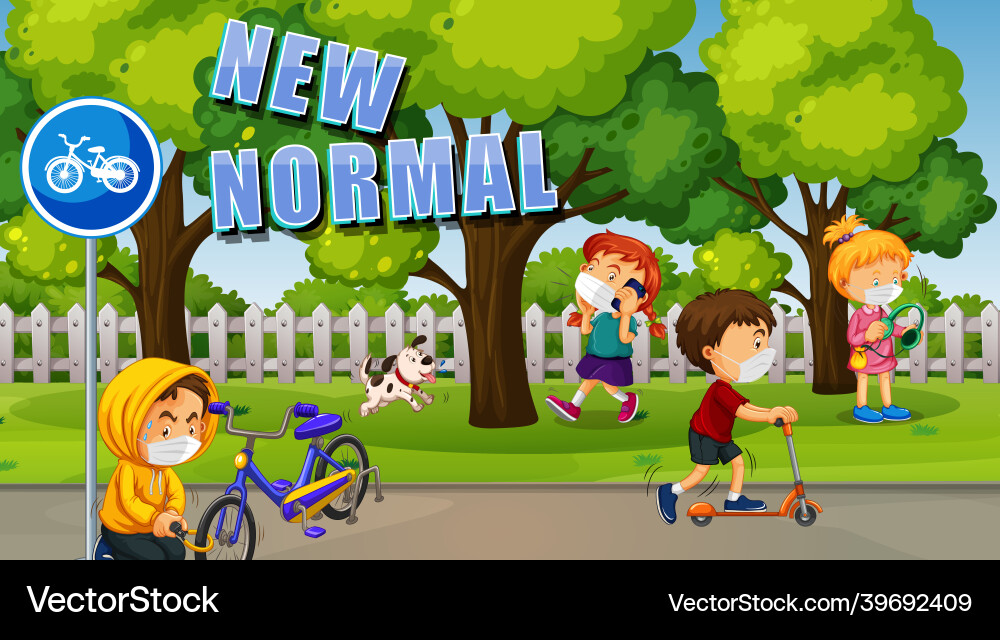 New normal with children at the park New normal with children at the park vector image