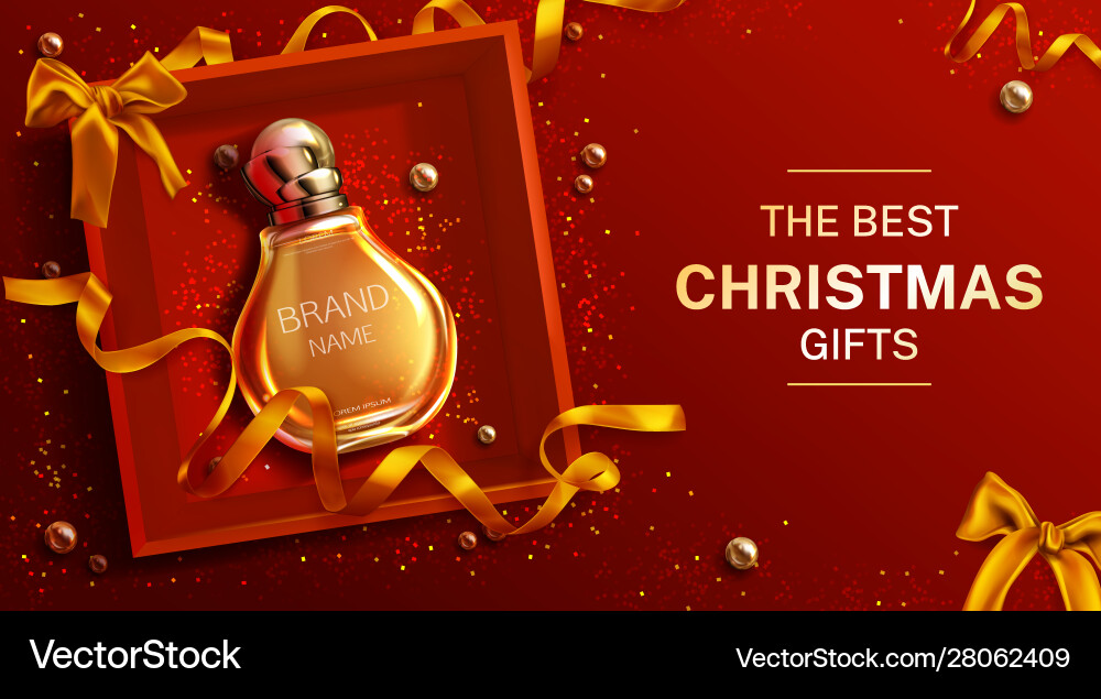 Perfume bottle christmas gift banner mock up vector image