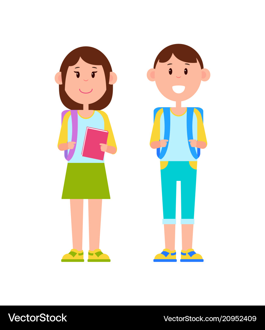 Schoolboy and schoolgirl color Schoolboy and schoolgirl color vector image