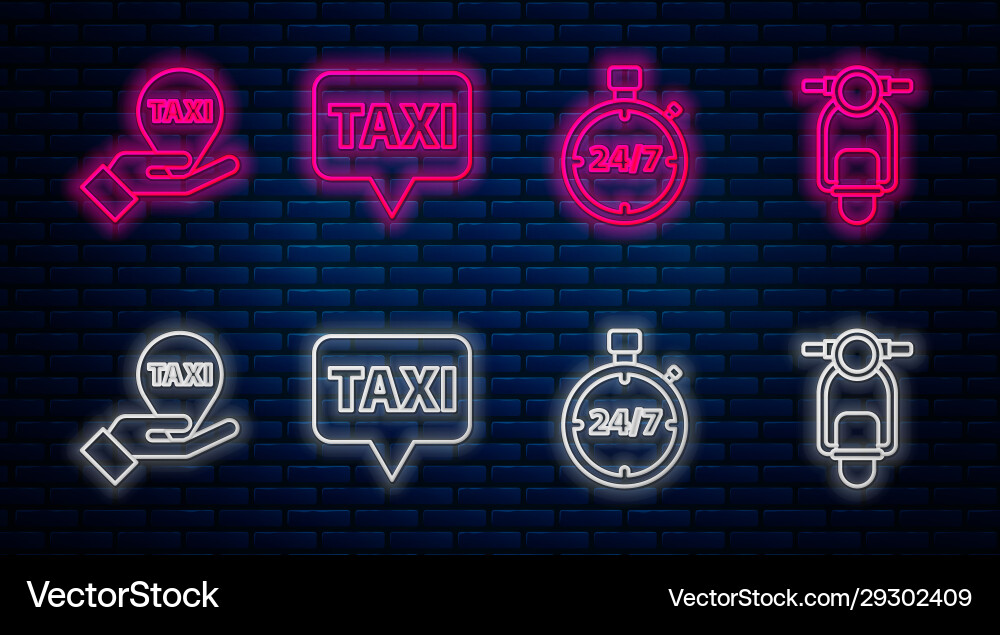 Set line map pointer with taxi stopwatch 24 hours Set line map pointer with taxi stopwatch 24 hours vector image