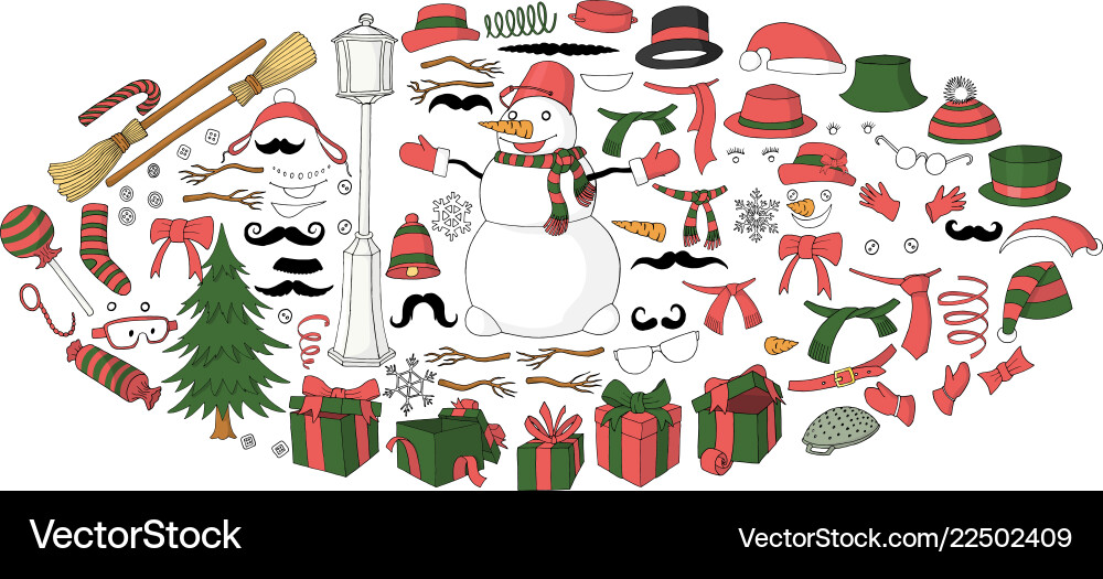 Snowman constructor elements set for designing Vector Image