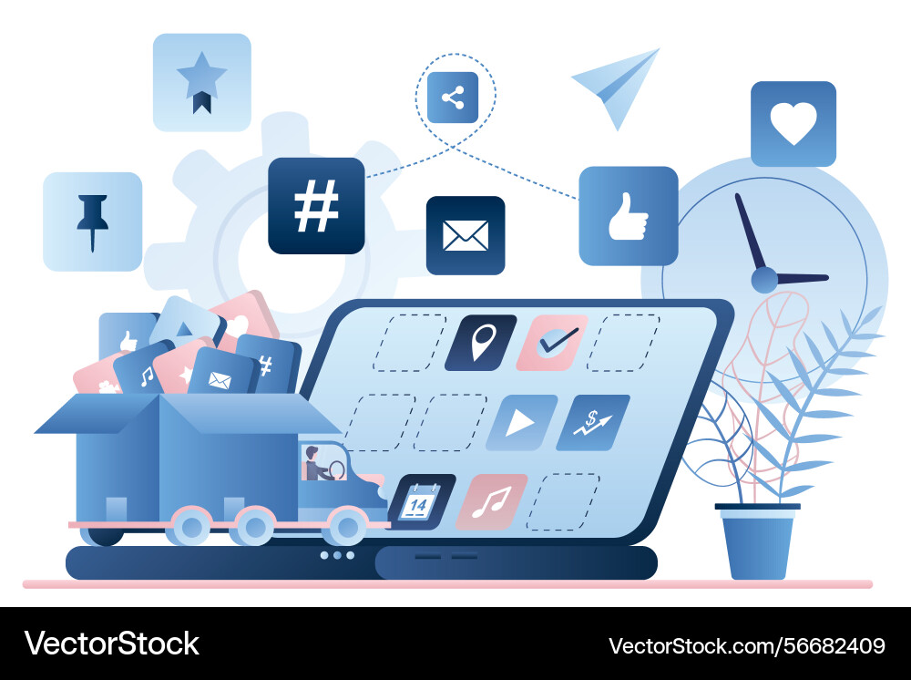 Truck with various applications in open box vector image