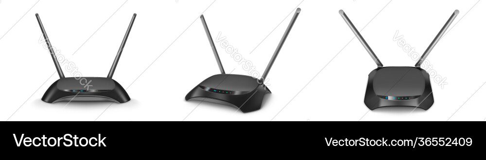 Wifi router front top angle and side view mockup Vector Image