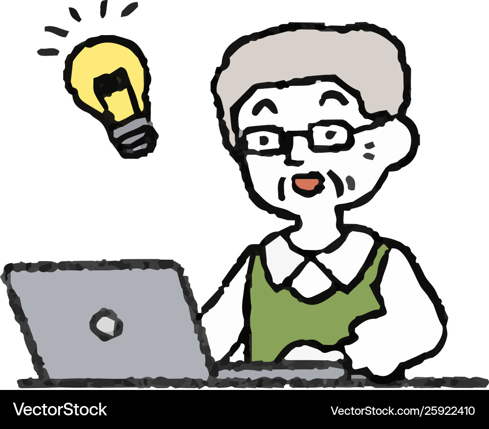 Analog-style an elderly man using a pc Vector Image