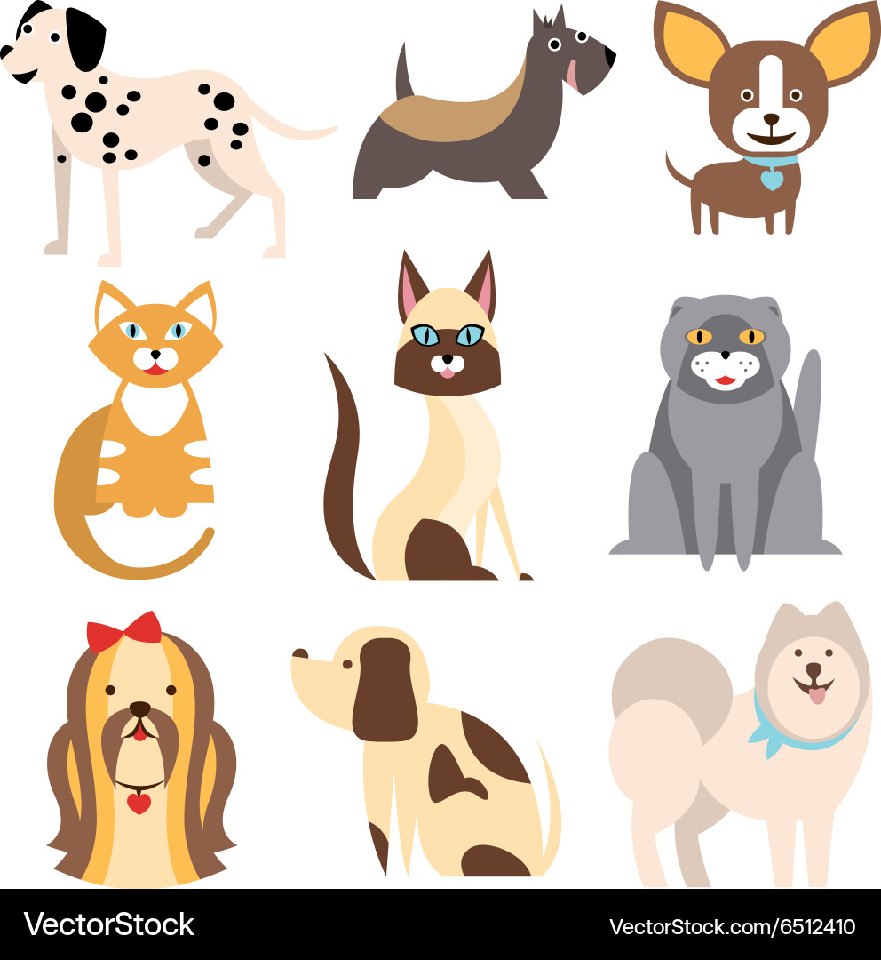 Collection of cats and dogs different breeds Vector Image