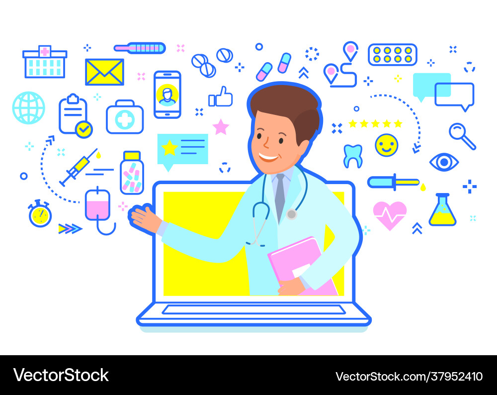 Concept online medical consultation doctor Concept online medical consultation doctor vector image